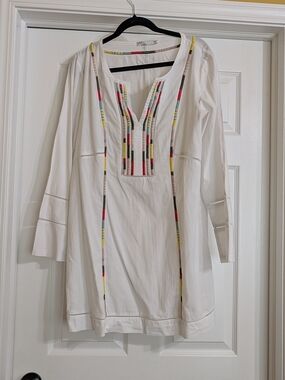 Prana White Tunic Dress with Multicolor Embroidery